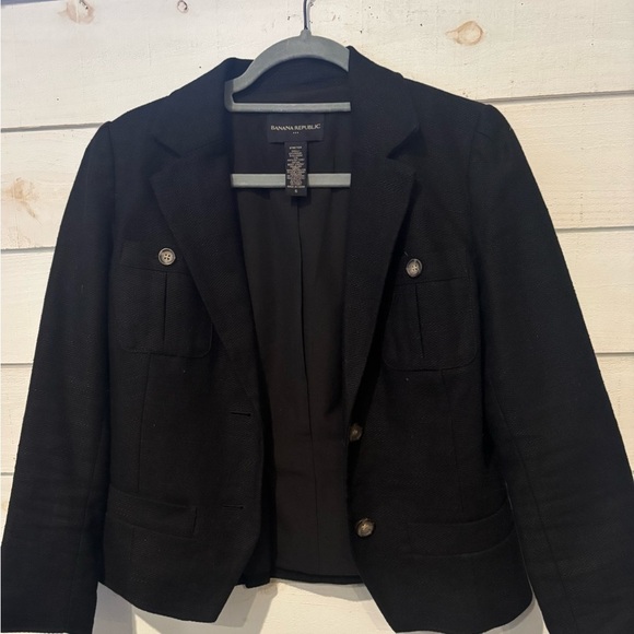 Banana Republic Womens Black Fitted Tweed Blazer Jacket with Pockets - Size 6 - Picture 4 of 14